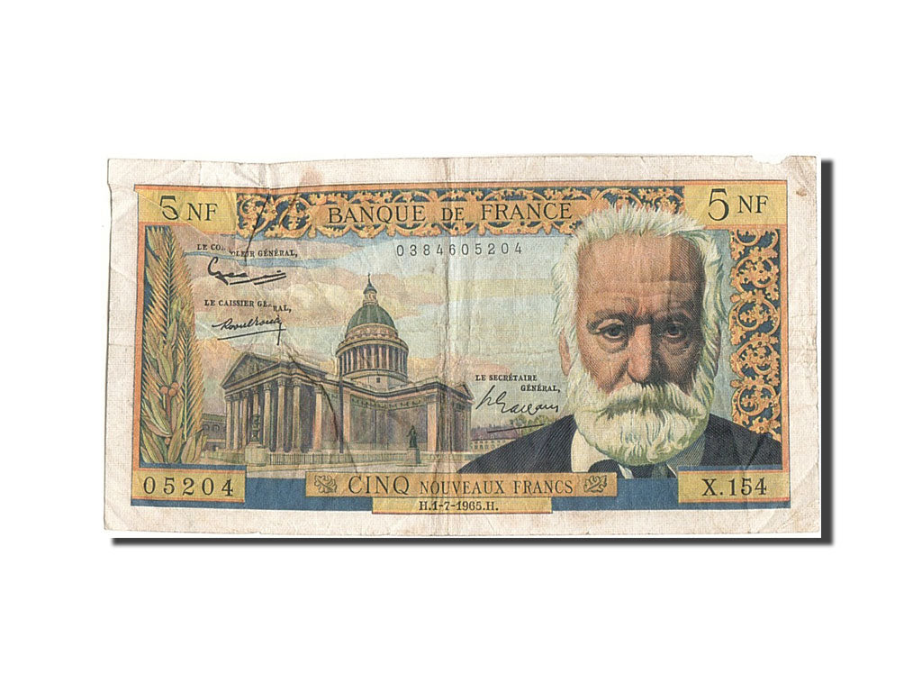 Francia, 5 Nouveaux Francs, 5 NF 1959-1965 ''Victor Hugo'', 1965, KM:141a, 19...