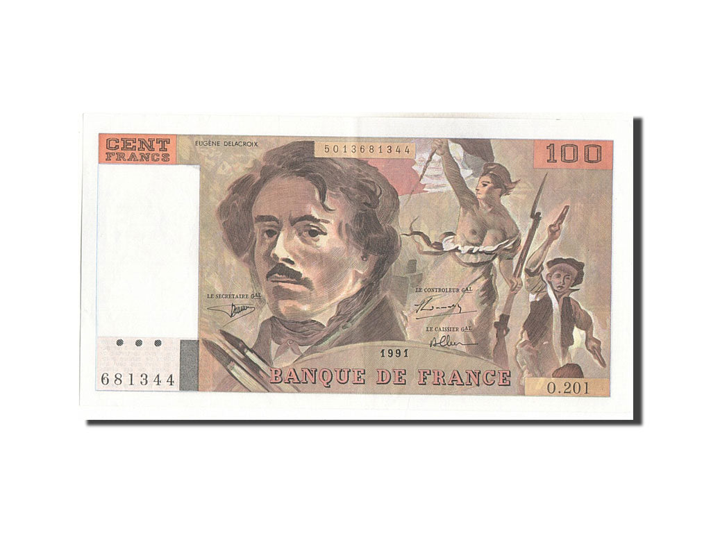 Banknote, France, 100 Francs, 100 F 1978-1995 ''Delacroix'', 1991, AU(50-53)