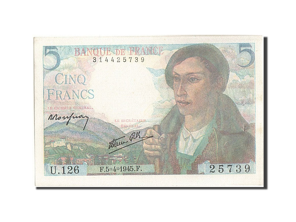 Banknote, France, 5 Francs, 5 F 1943-1947 ''Berger'', 1945, 1945-04-05