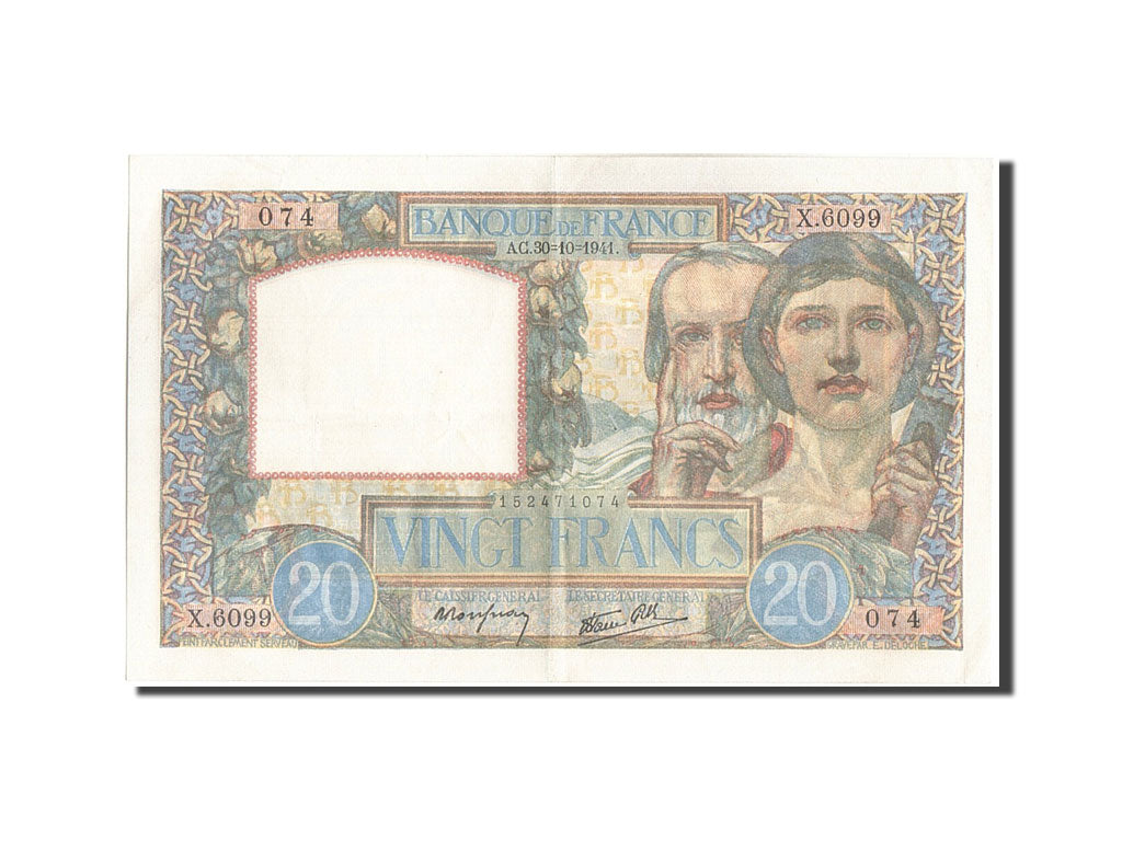 France, 20 Francs, 20 F 1939-1942 ''Science et Travail'', 1941, KM #92b,...