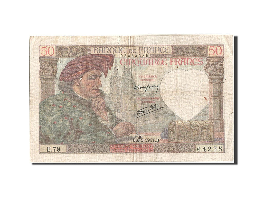France, 50 Francs, 50 F 1940-1942 ''Jacques Coeur'', 1941, KM #93, 1941-05-08,..