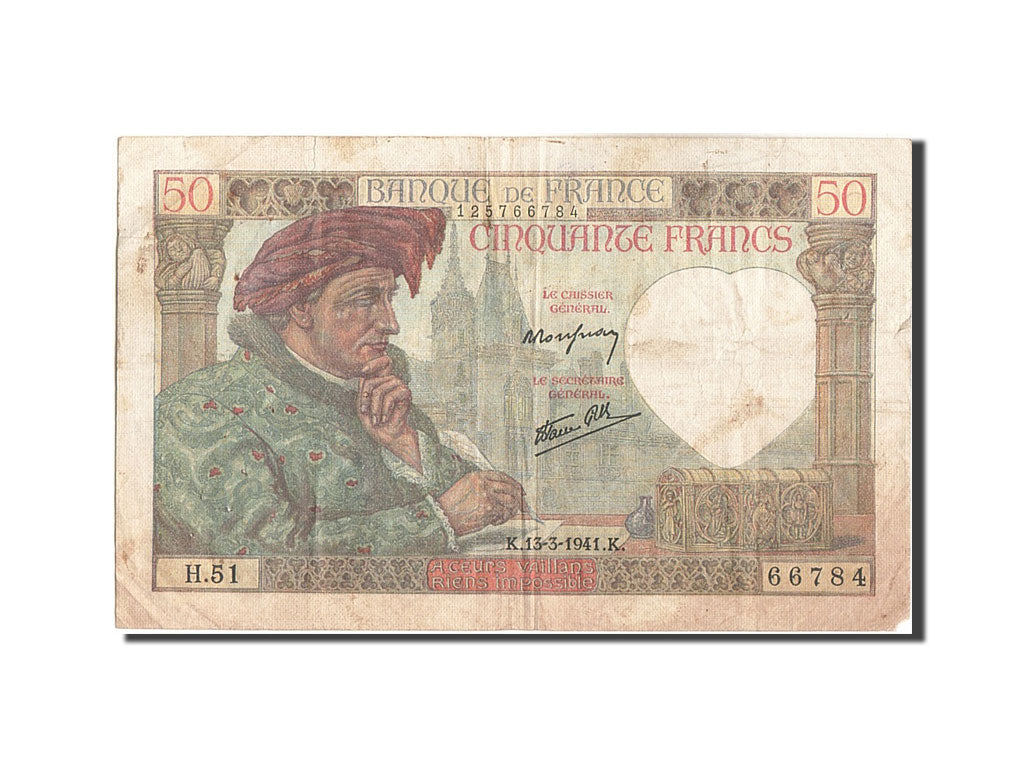 Geldschein, Frankreich, 50 Francs, 50 F 1940-1942 ''Jacques Coeur'', 1941