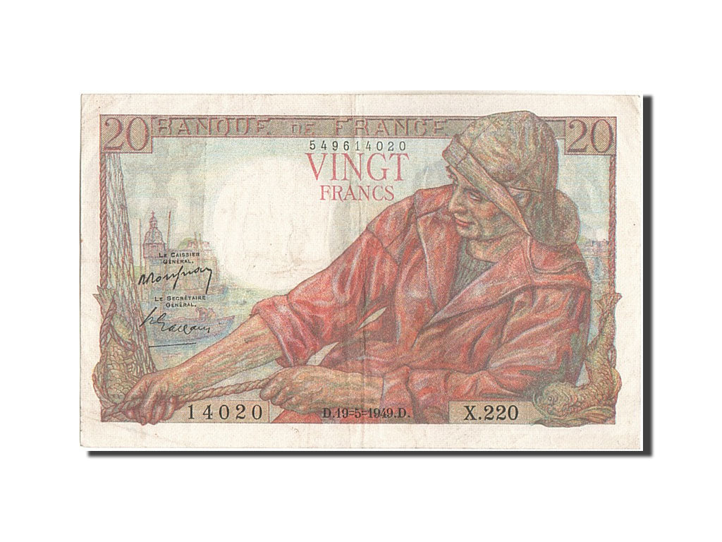 France, 20 Francs, 20 F 1942-1950 ''Pêcheur'', 1949, KM #100c, 1949-05-19, E...