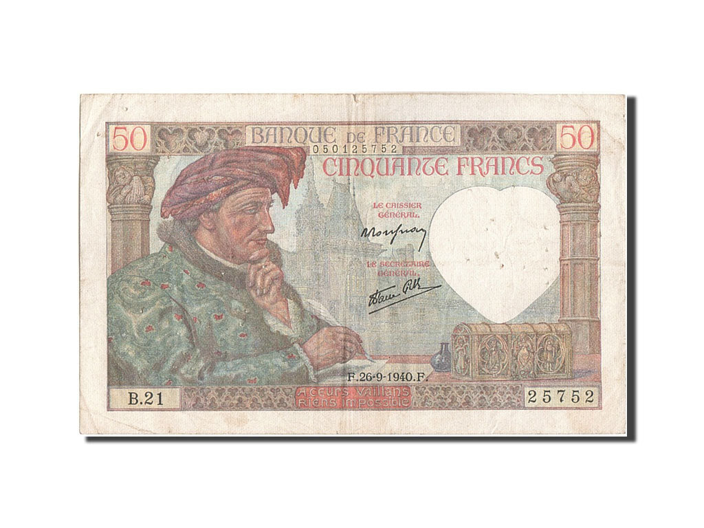 France, 50 Francs, 50 F 1940-1942 ''Jacques Coeur'', 1940, KM #93, 1940-09-29,..