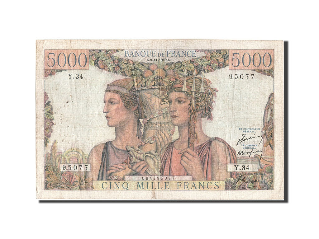 France, 5000 Francs, 5 000 F 1949-1957 ''Terre et Mer'', 1949, KM #131a,...