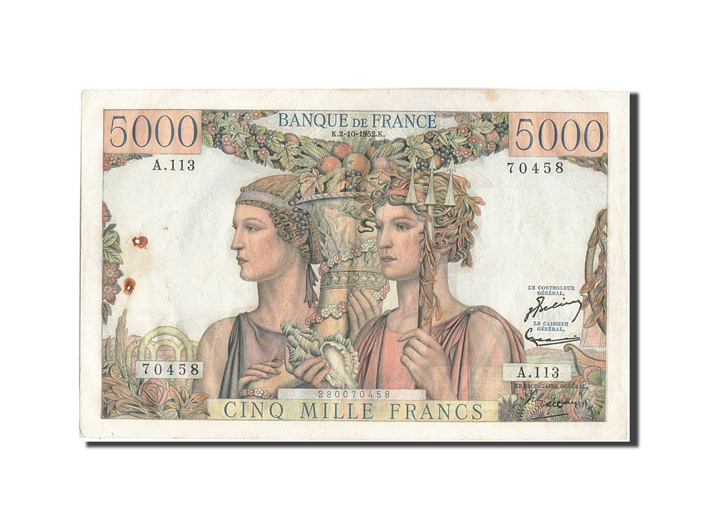 Geldschein, Frankreich, 5000 Francs, 5 000 F 1949-1957 ''Terre et Mer'', 1952