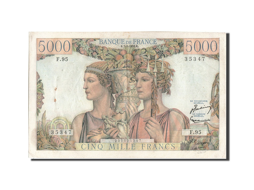 Geldschein, Frankreich, 5000 Francs, 5 000 F 1949-1957 ''Terre et Mer'', 1952