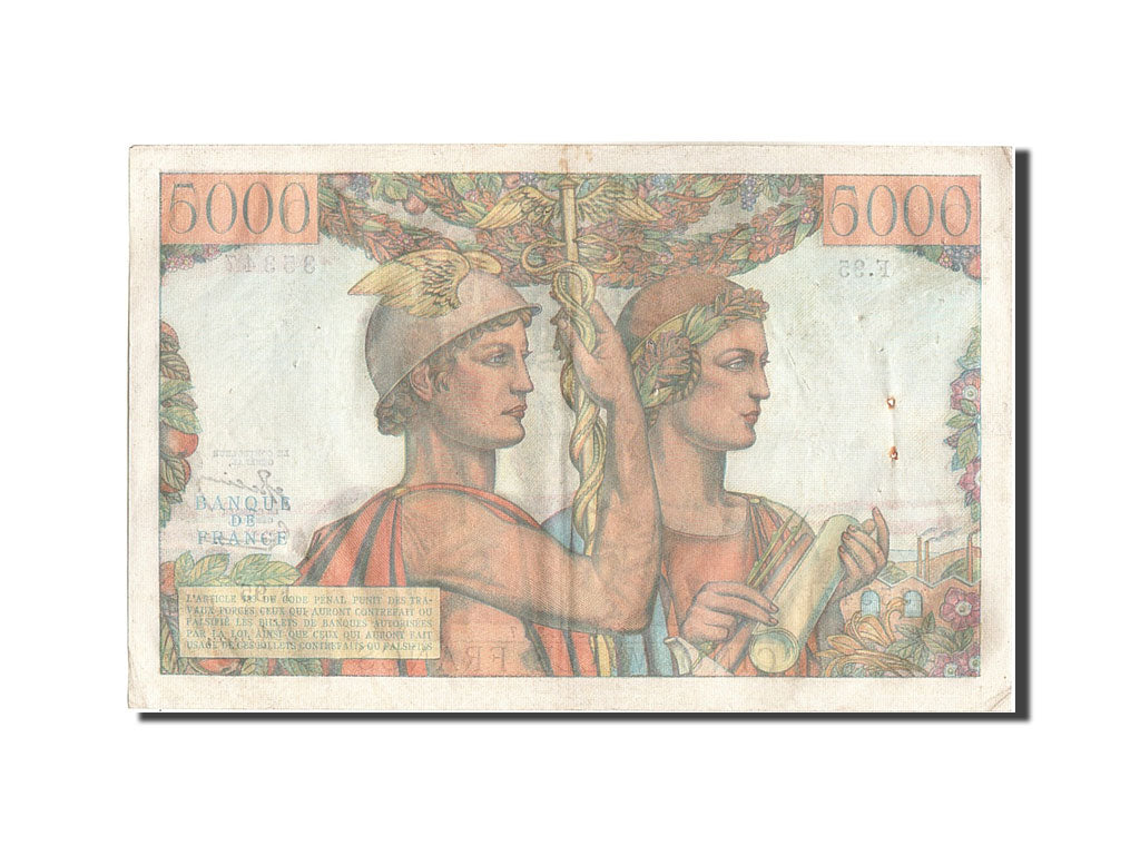 Geldschein, Frankreich, 5000 Francs, 5 000 F 1949-1957 ''Terre et Mer'', 1952