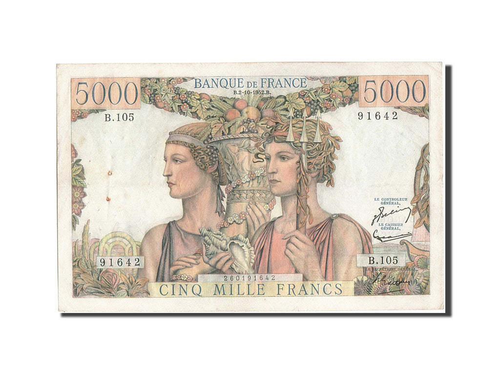Billete, Francia, 5000 Francs, 5 000 F 1949-1957 ''Terre et Mer'', 1952