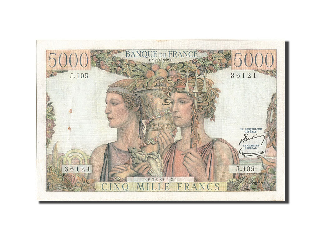 Billet, France, 5000 Francs, 5 000 F 1949-1957 ''Terre et Mer'', 1952