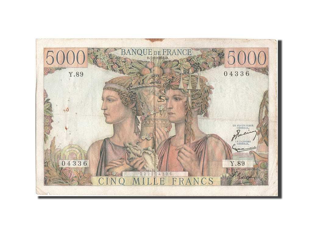 Billet, France, 5000 Francs, 5 000 F 1949-1957 ''Terre et Mer'', 1952