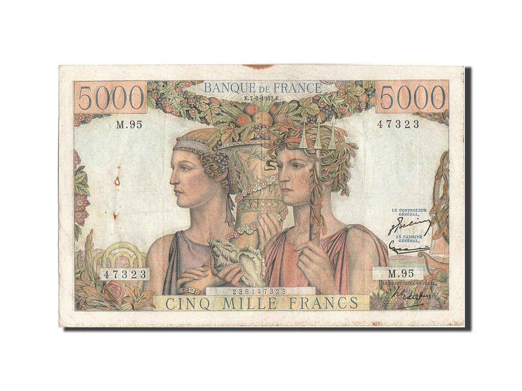 Banconote, Francia, 5000 Francs, 5 000 F 1949-1957 ''Terre et Mer'', 1952
