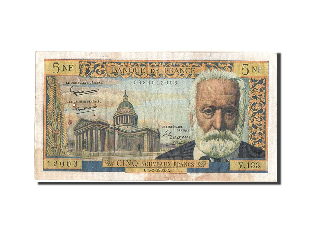 France, 5 Nouveaux Francs, 5 NF 1959-1965 ''Victor Hugo'', 1965, KM #141a,...