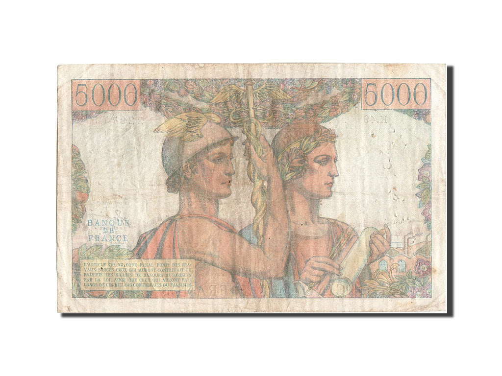 France, 5000 Francs, 5 000 F 1949-1957 ''Terre et Mer'', 1951, KM #131b,...