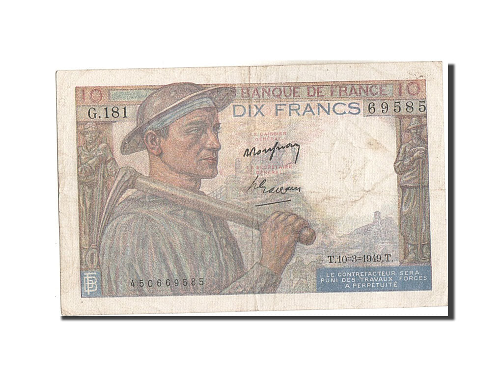 Banconote, Francia, 10 Francs, 10 F 1941-1949 ''Mineur'', 1949, 1949-03-10, BB