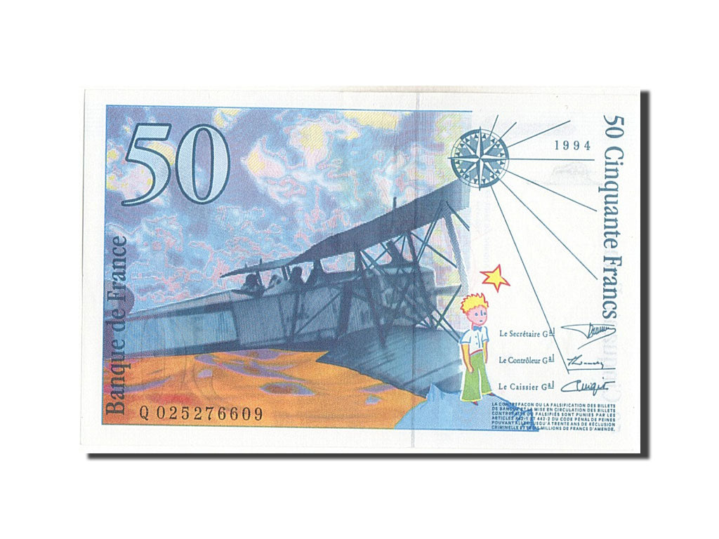 France, 50 Francs, 50 F 1992-1999 ''St Exupéry'', 1994, KM #157Ab, UNC(63), Q...
