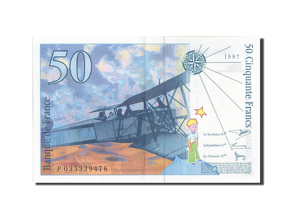 France, 50 Francs, 50 F 1992-1999 ''St Exupéry'', 1997, KM #157Ad, AU(55-58), P.