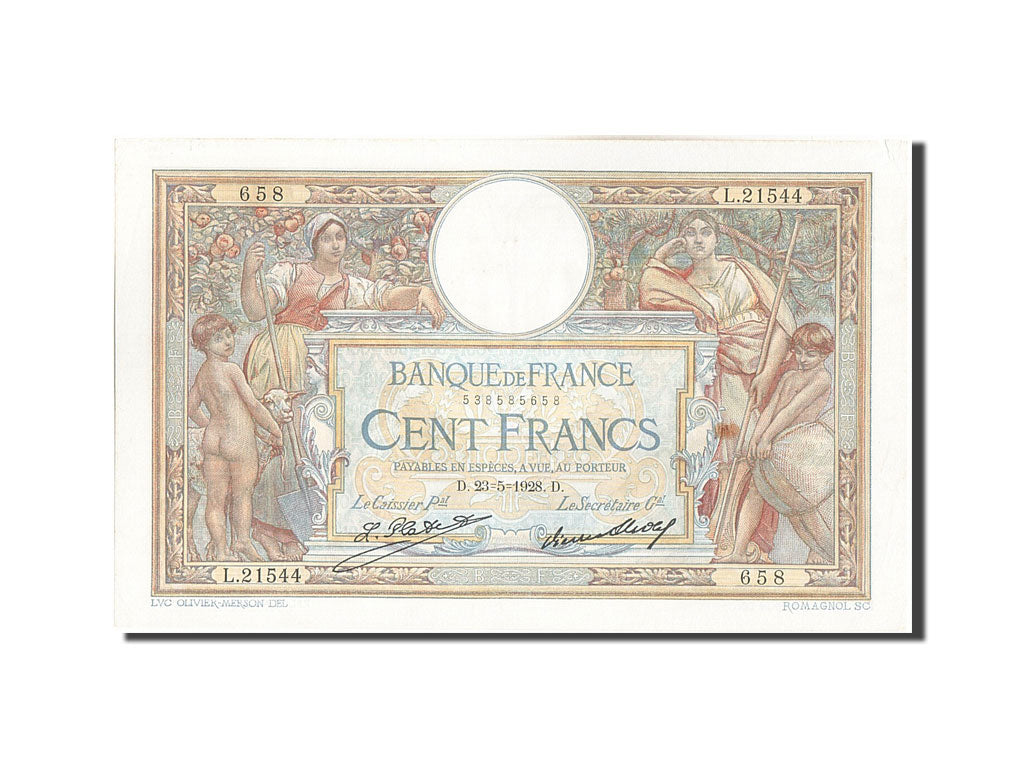Banknote, France, 100 Francs, 100 F 1908-1939 ''Luc Olivier Merson'', 1928