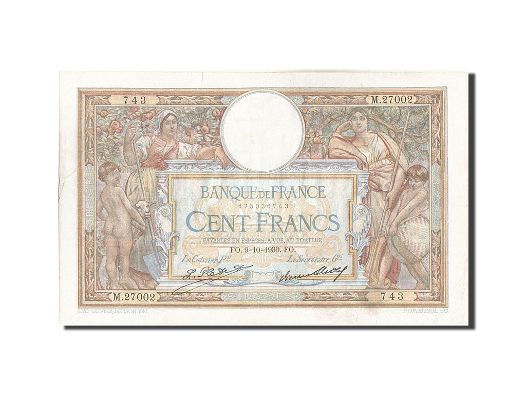 Banknote, France, 100 Francs, 100 F 1908-1939 ''Luc Olivier Merson'', 1930