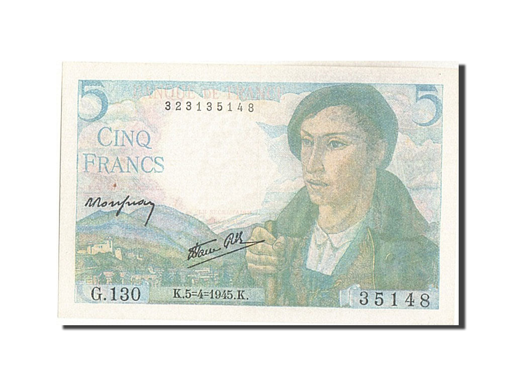 Banknot, Francja, 5 Francs, Berger, 1945, 1945-04-05, UNC(63), Fayette:5.6