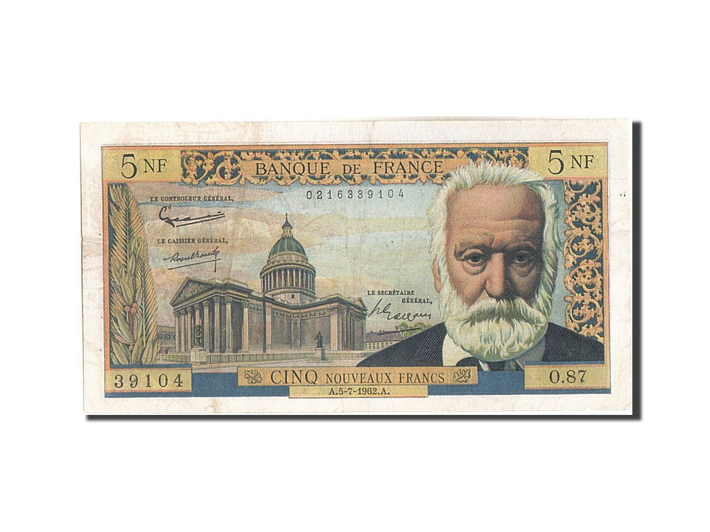 France, 5 Nouveaux Francs, 5 NF 1959-1965 ''Victor Hugo'', 1962, KM #141a,...