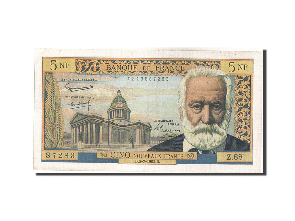 France, 5 Nouveaux Francs, 5 NF 1959-1965 ''Victor Hugo'', 1962, KM #141a,...