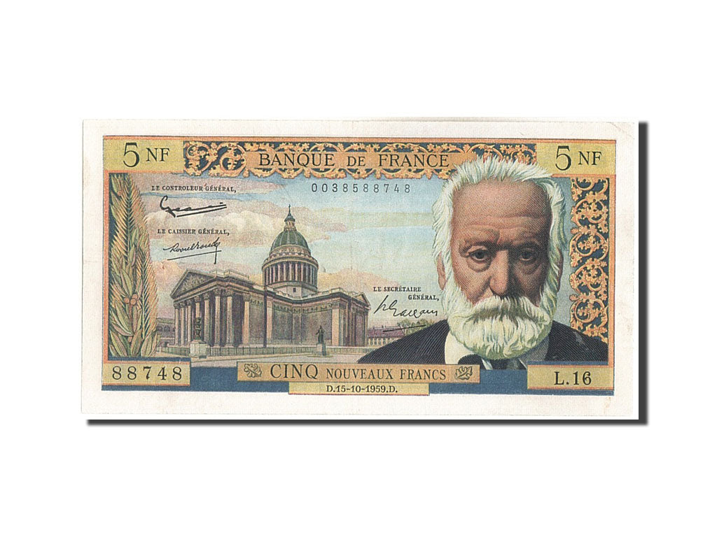 France, 5 Nouveaux Francs, 5 NF 1959-1965 ''Victor Hugo'', 1959, KM #141a,...