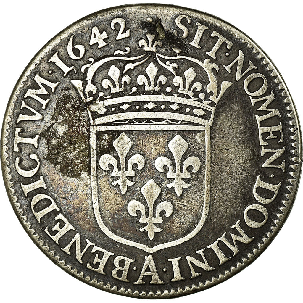 Monnaie, France, Louis XIII, 1/4 Écu 2e poinçon de Warin, buste drapé et
