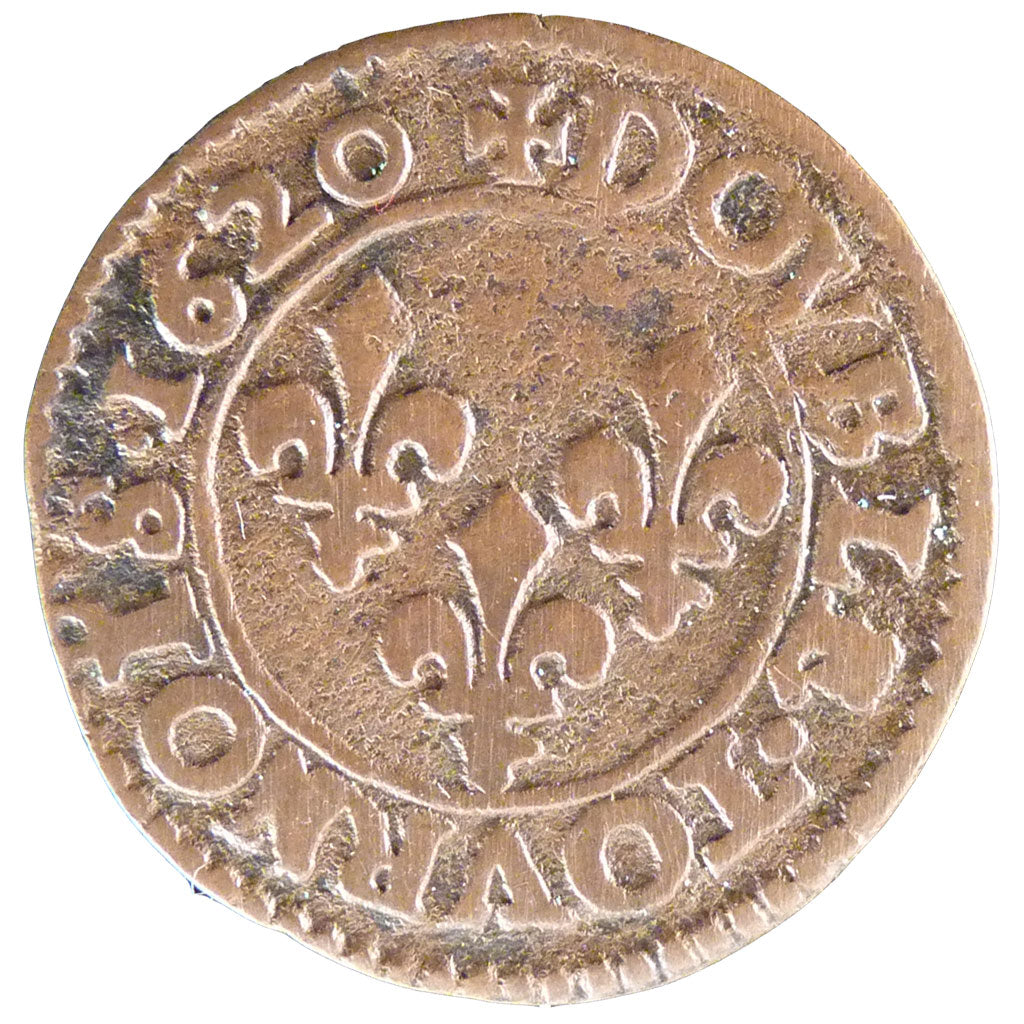 FRANCE, Double tournois, buste enfantin, Double Tournois, 1620, Poitiers, KM...