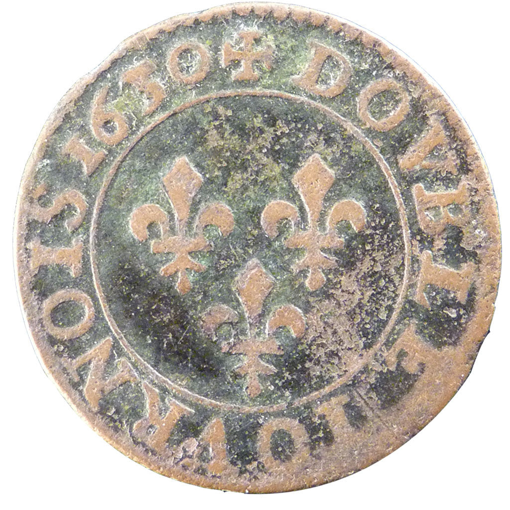 Francia, Louis XIII, Double tournois, buste juvénile au col fraisé , Double...