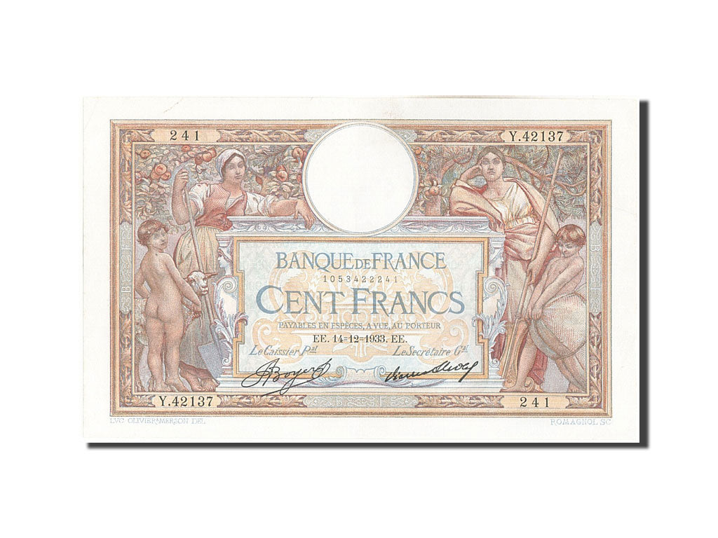 Francia, 100 Francs, 100 F 1908-1939 ''Luc Olivier Merson'', 1933, KM:78c, 19...