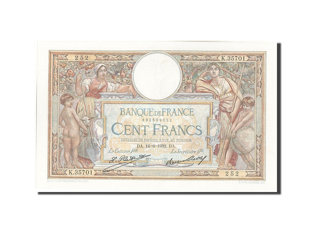 Banknote, France, 100 Francs, 100 F 1908-1939 ''Luc Olivier Merson'', 1932