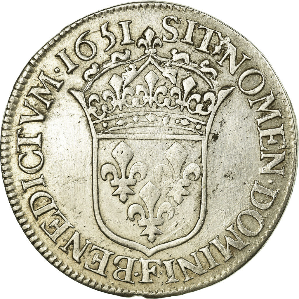 Coin, France, Louis XIV, 1/2 Écu à la mèche longue, 1/2 Ecu, 1651, Angers