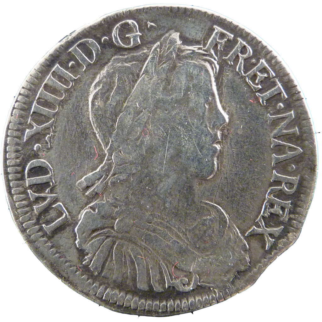 FRANCE, 1/2 Ecu, 1654, La Rochelle, VF(20-25), Silver, Gadoury #169, 13.40