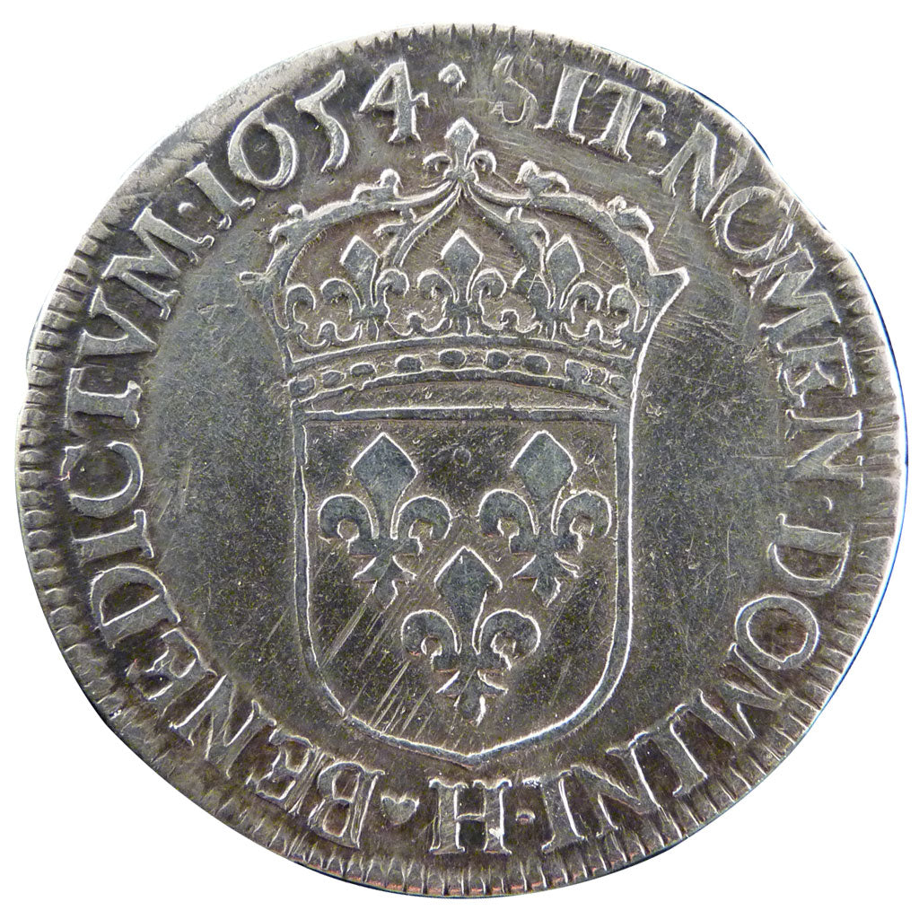 FRANCE, 1/2 Ecu, 1654, La Rochelle, VF(20-25), Silver, Gadoury #169, 13.40