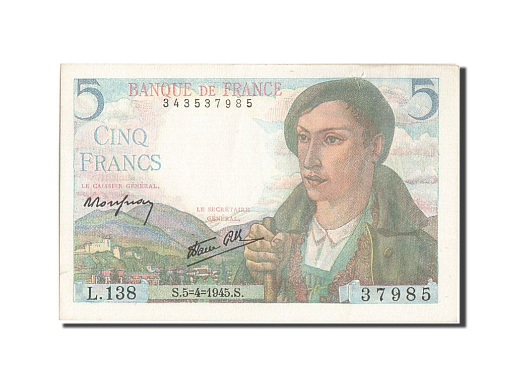 Banknote, France, 5 Francs, 5 F 1943-1947 ''Berger'', 1945, 1945-04-05