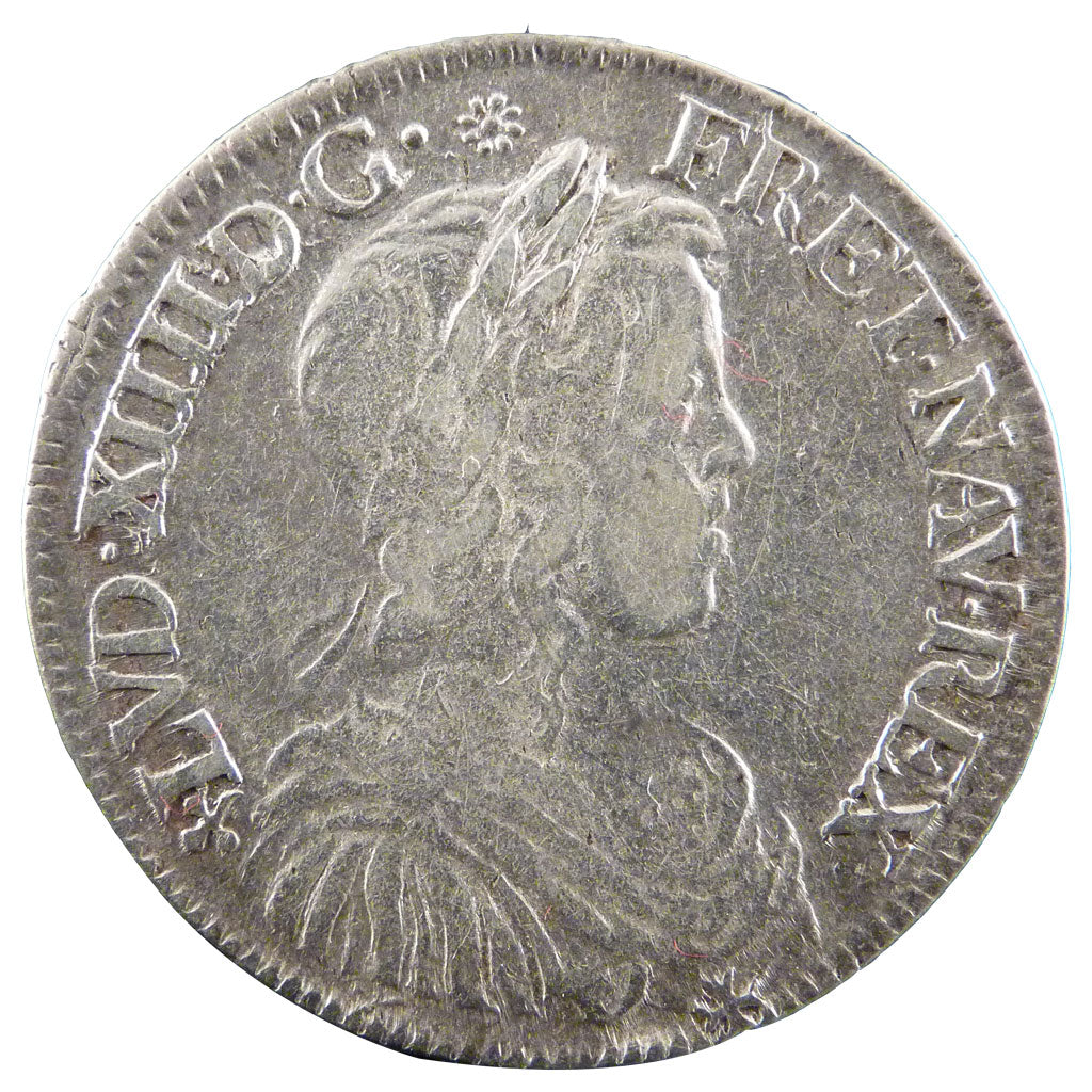 FRANCE, 1/2 Écu à la mèche longue, 1/2 Ecu, 1651, Angers, VF(30-35), Silver, Gad