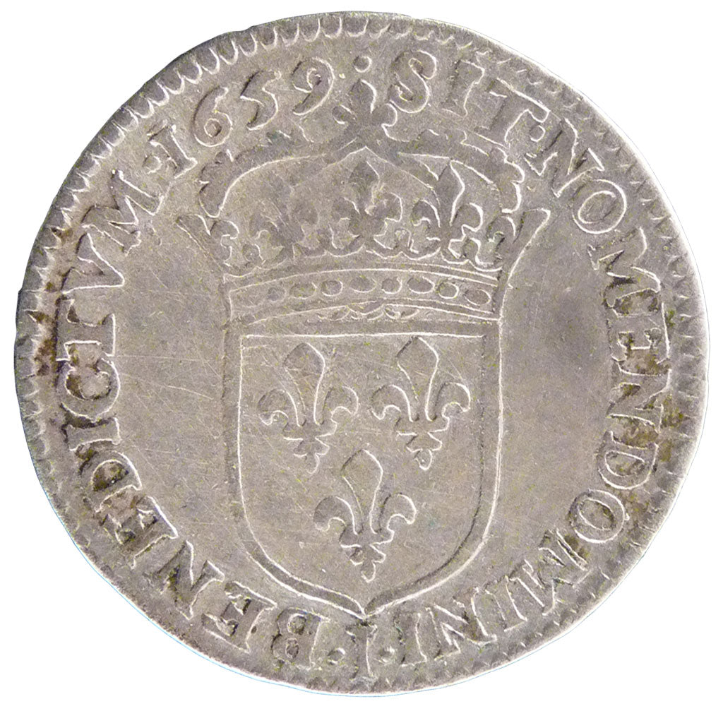 FRANCE, 1/12 Écu à la mèche longue, 1/12 ECU, 10 Sols, 1659, Limoges, KM #166.9,