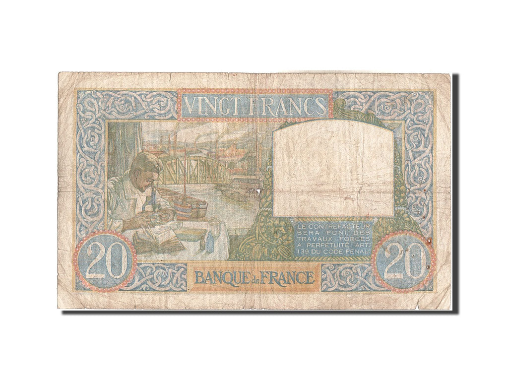 France, 20 Francs, 20 F 1939-1942 ''Science et Travail'', 1940, KM #92b,...