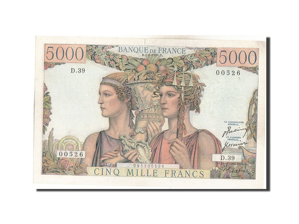 Banconote, Francia, 5000 Francs, 5 000 F 1949-1957 ''Terre et Mer'', 1951