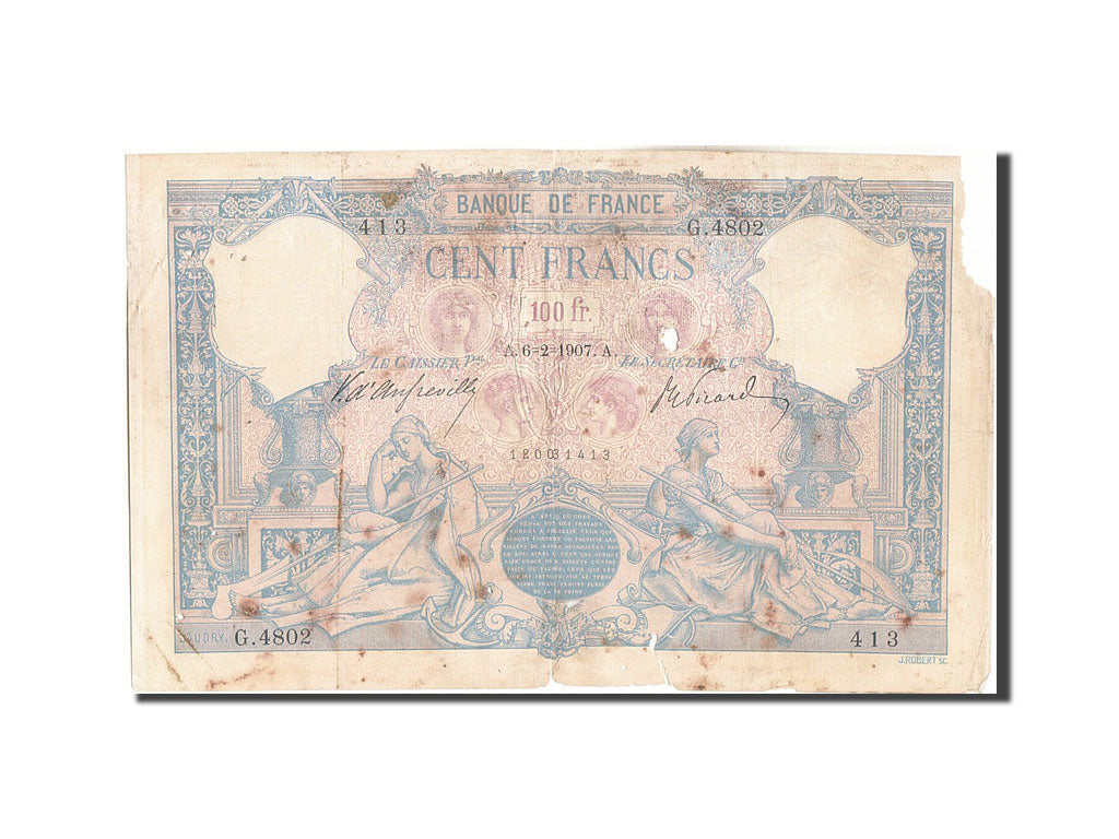 Banknote, France, 100 Francs, 100 F 1888-1909 ''Bleu et Rose'', 1907