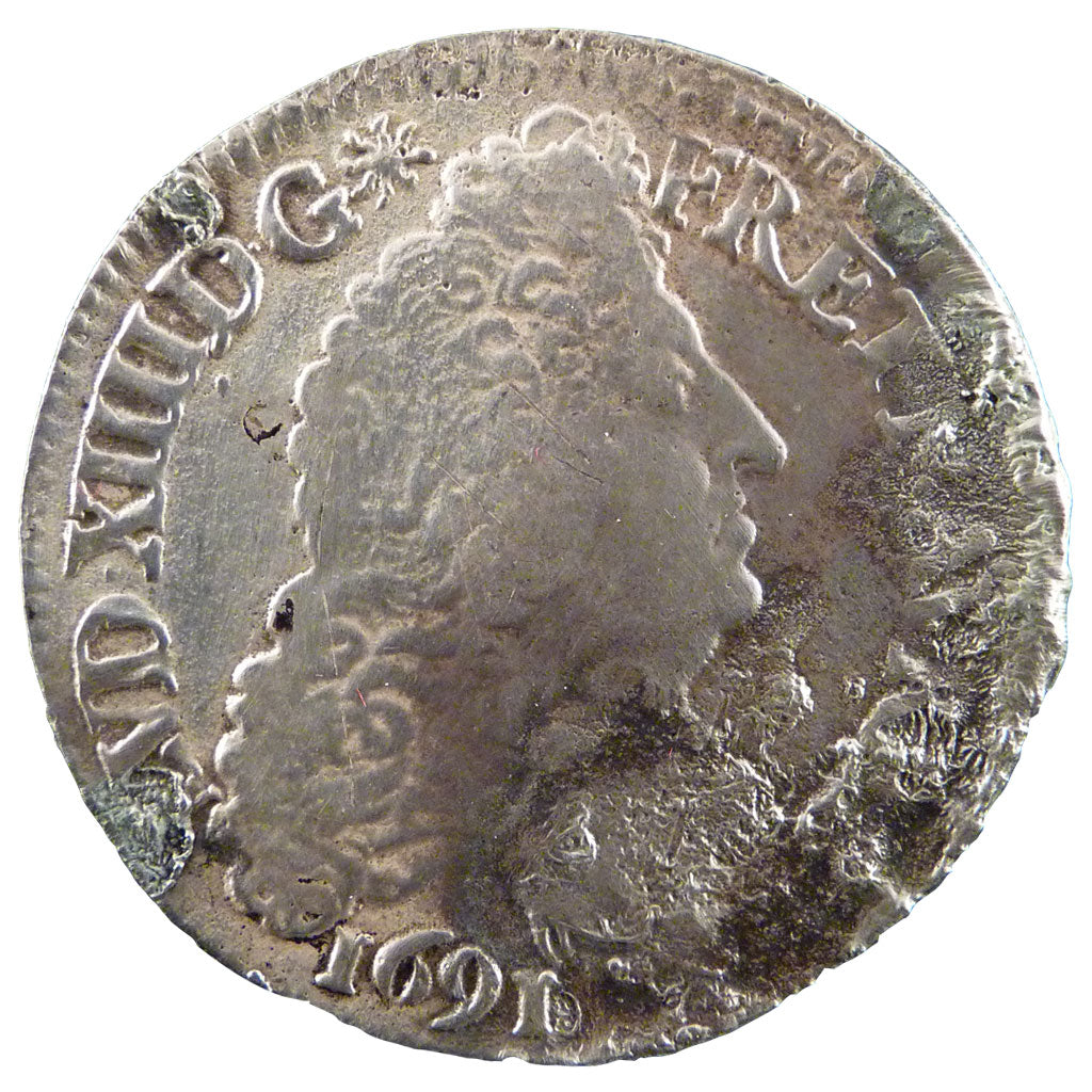 FRANCE, 1/2 Écu aux 8 L, 1/2 Ecu, 1691, Paris, VG(8-10), Silver, Gadoury #184, .