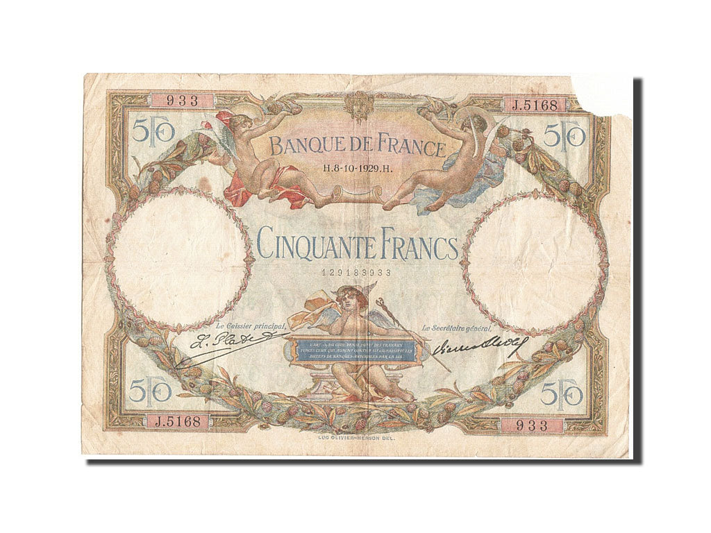 Francia, 50 Francs, 50 F 1927-1934 ''Luc Olivier Merson'', 1929, KM:77a, 1929...