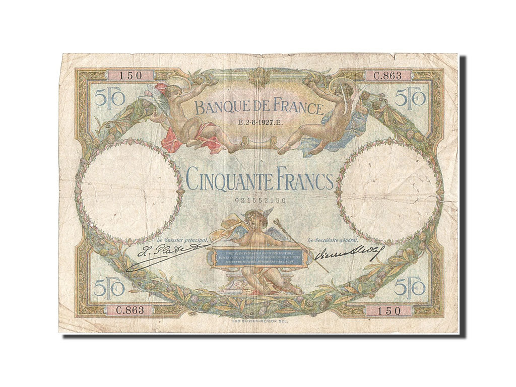 Francia, 50 Francs, 50 F 1927-1934 ''Luc Olivier Merson'', 1927, KM:77a, B, F...