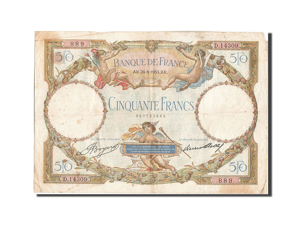 Banknote, France, 1000 Francs, 50 F 1927-1934 ''Luc Olivier Merson'', 1933