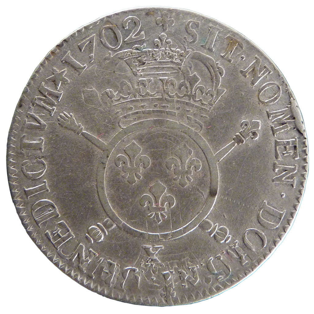 FRANCE, 1/2 Écu aux insignes, 1/2 ECU, 43 Sols, 1702, Amiens, KM #325.20, ...