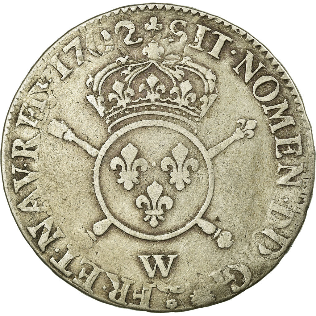 France, Louis XIV, 1/2 Ecu aux insignes, 1702, Lille, Silver, VF(20-25)