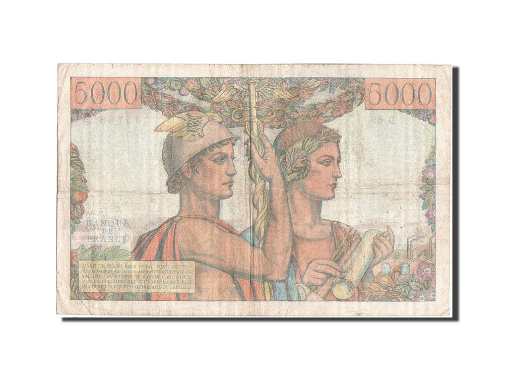 France, 5000 Francs, 5 000 F 1949-1957 ''Terre et Mer'', 1951, KM #131c,...