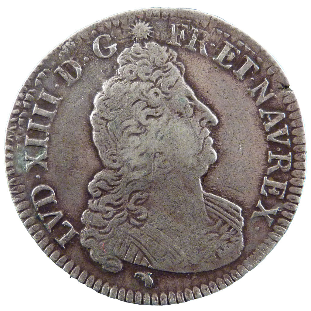 FRANCE, 1/2 Écu aux 8L 2e type, 1/2 Ecu, 1704, Lyons, VF(30-35), Silver, Gadoury