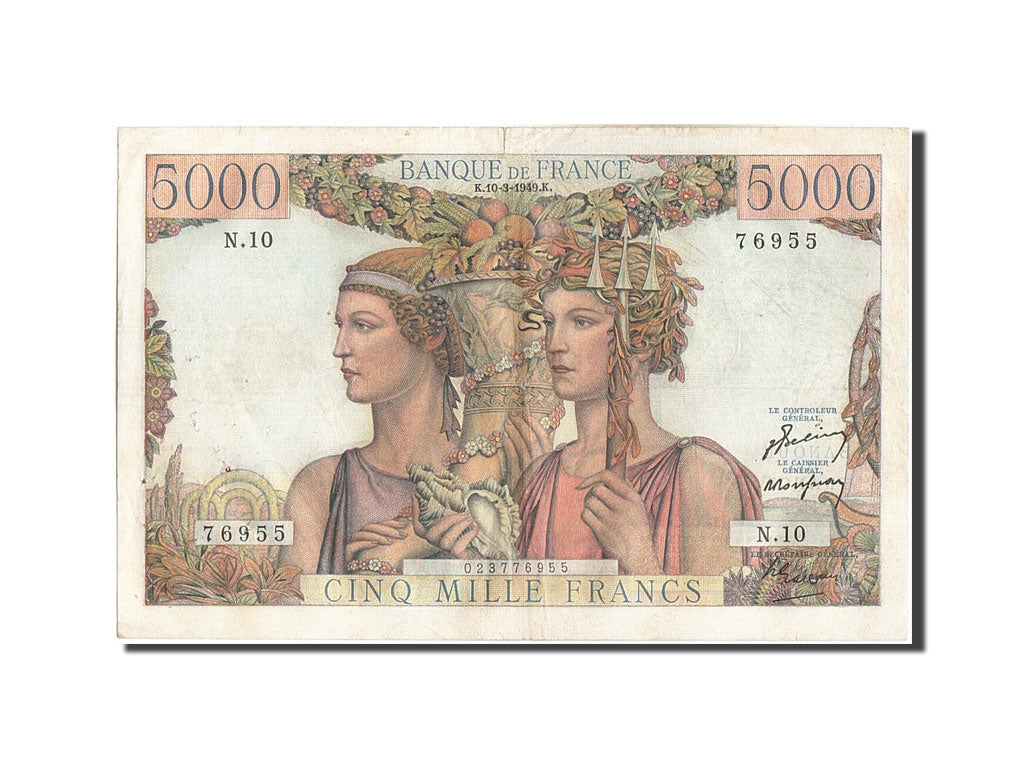 France, 5000 Francs, 5 000 F 1949-1957 ''Terre et Mer'', 1949, KM #131a,...
